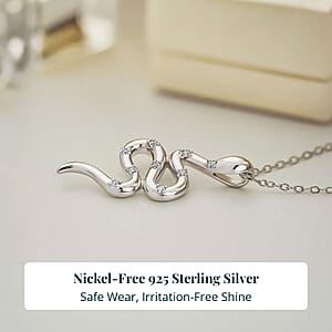 Doorbuster Luxuriant Lab Grown Diamond G-H SI 0.10 ctw Serpent Pendant Necklace in Rhodium Over Sterling Silver 20 Inches