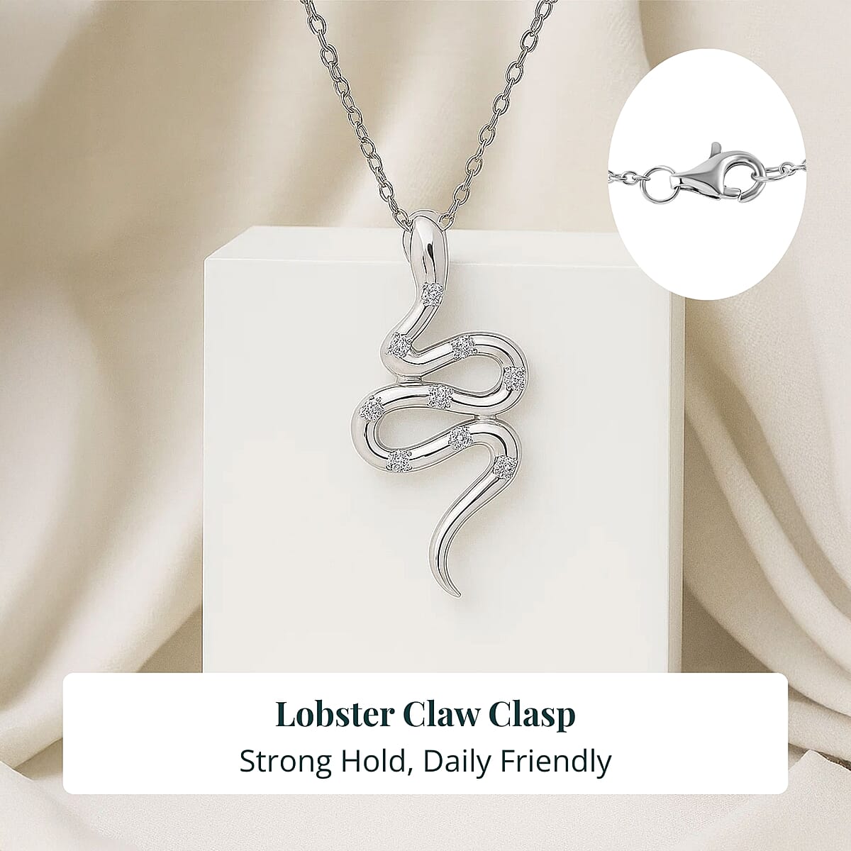 Doorbuster Luxuriant Lab Grown Diamond G-H SI 0.10 ctw Serpent Pendant Necklace in Rhodium Over Sterling Silver 20 Inches image number 5