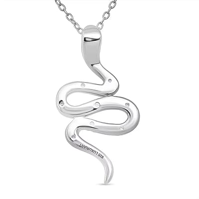  Luxuriant Lab Grown Diamond G-H SI 0.10 ctw Serpent Pendant Necklace in Rhodium Over Sterling Silver 20 Inches