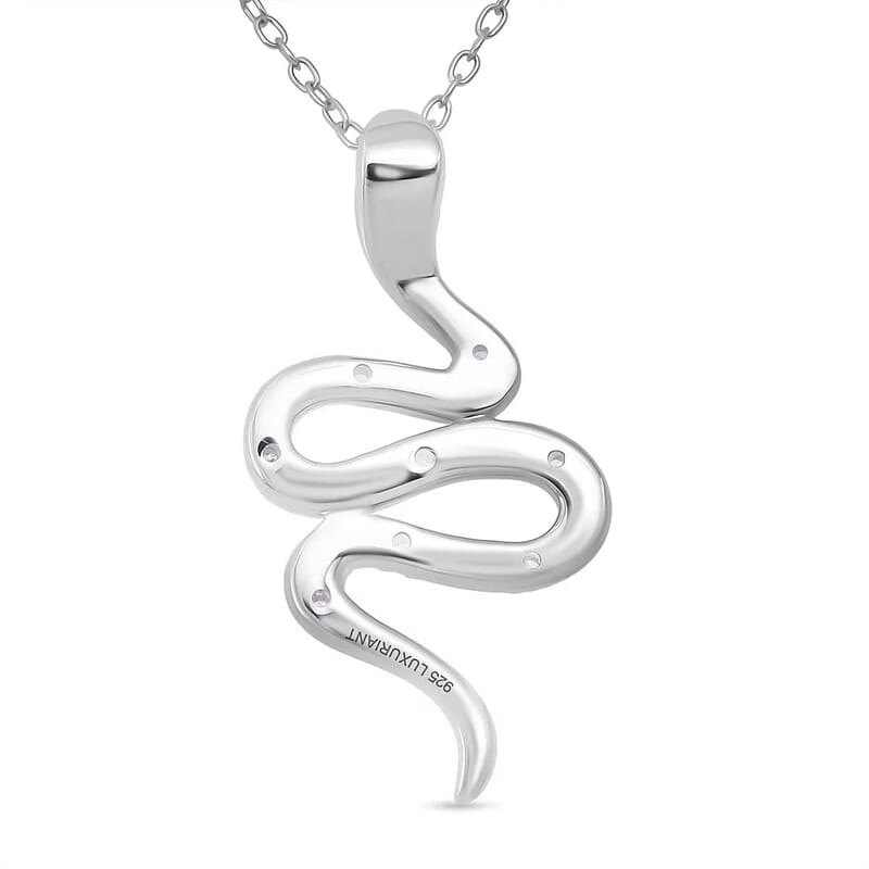 Luxuriant Lab Grown Diamond G-H SI 0.10 ctw Serpent Pendant Necklace in Rhodium Over Sterling Silver 20 Inches