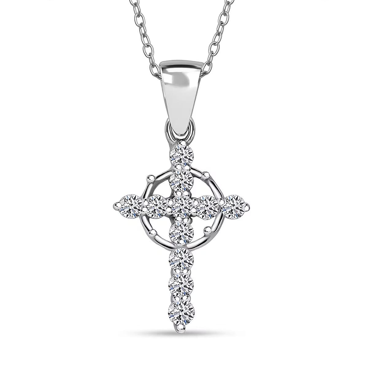Doorbuster Luxuriant Lab Grown Diamond G-H SI 0.50 ctw Divine Cross Crown Pendant Necklace in Rhodium Over Sterling Silver 20 Inches image number 0