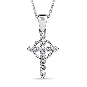 Doorbuster Luxuriant Lab Grown Diamond G-H SI 0.50 ctw Divine Cross Crown Pendant Necklace in Rhodium Over Sterling Silver 20 Inches