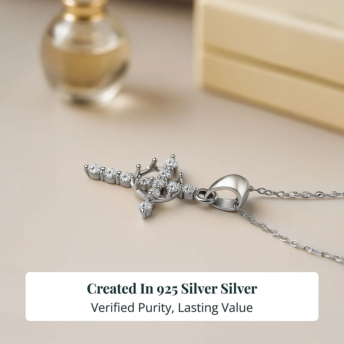 Doorbuster Luxuriant Lab Grown Diamond G-H SI 0.50 ctw Divine Cross Crown Pendant Necklace in Rhodium Over Sterling Silver 20 Inches image number 2