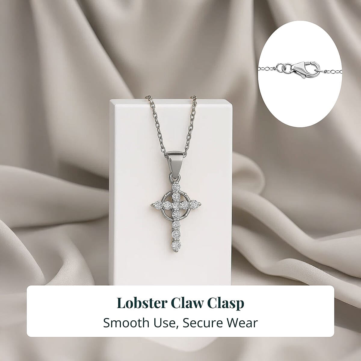 Doorbuster Luxuriant Lab Grown Diamond G-H SI 0.50 ctw Divine Cross Crown Pendant Necklace in Rhodium Over Sterling Silver 20 Inches image number 5