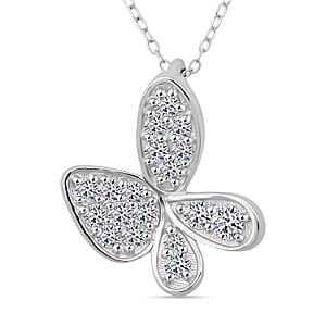 Doorbuster Luxuriant Lab Grown Diamond G-H SI 0.40 ctw Butterfly Pendant Necklace in Rhodium Over Sterling Silver 20 Inches