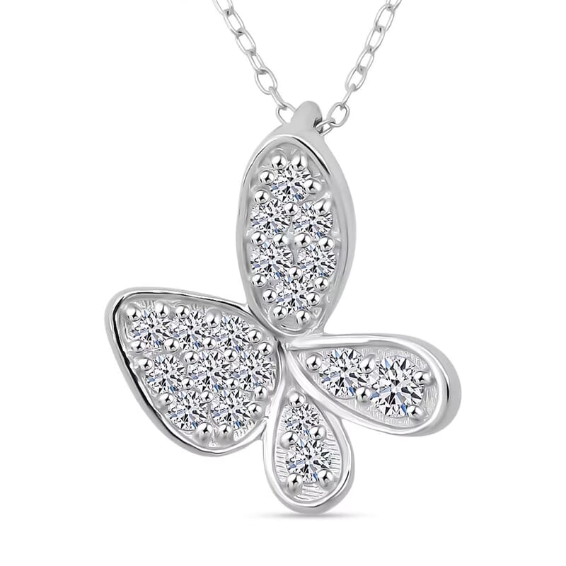 Luxuriant Lab Grown Diamond G-H SI 0.40 ctw Butterfly Pendant Necklace in Rhodium Over Sterling Silver 20 Inches