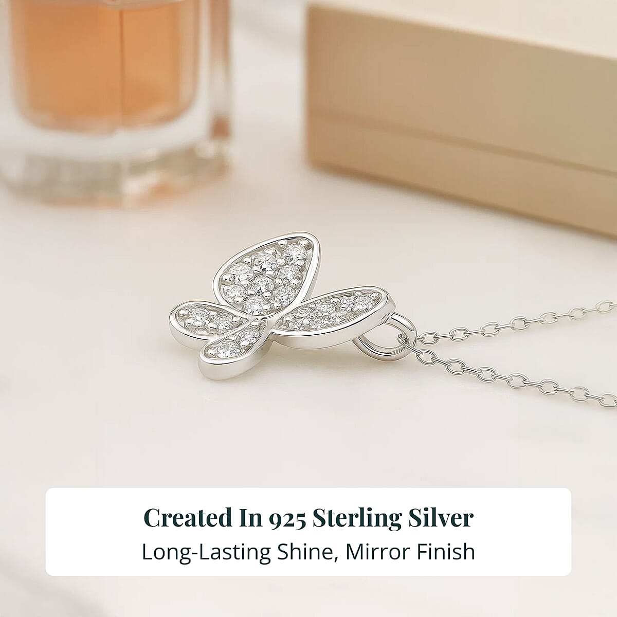 Doorbuster Luxuriant Lab Grown Diamond G-H SI 0.40 ctw Butterfly Pendant Necklace in Rhodium Over Sterling Silver 20 Inches image number 2