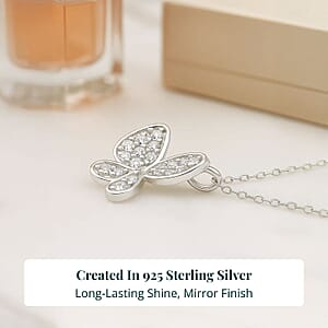 Doorbuster Luxuriant Lab Grown Diamond G-H SI 0.40 ctw Butterfly Pendant Necklace in Rhodium Over Sterling Silver 20 Inches