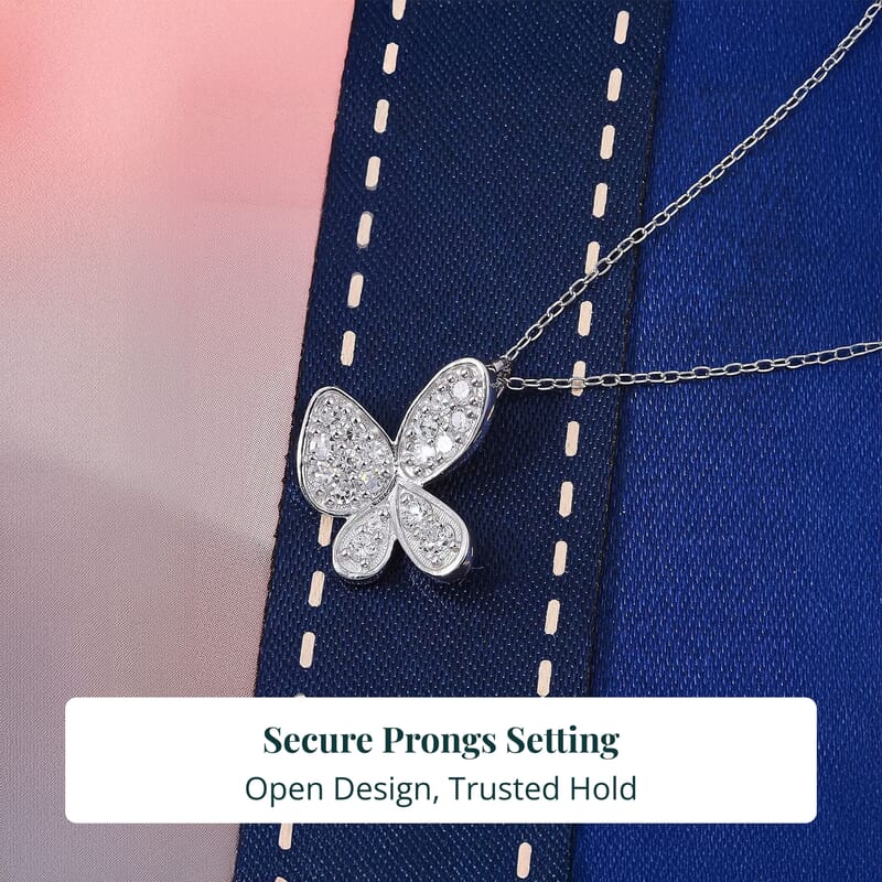 Luxuriant Lab Grown Diamond G-H SI 0.40 ctw Butterfly Pendant Necklace in Rhodium Over Sterling Silver 20 Inches