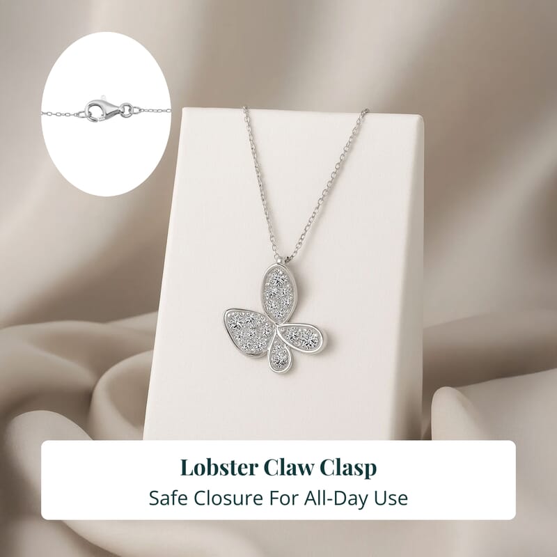 Luxuriant Lab Grown Diamond G-H SI 0.40 ctw Butterfly Pendant Necklace in Rhodium Over Sterling Silver 20 Inches
