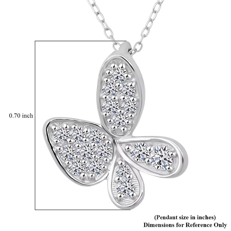 Luxuriant Lab Grown Diamond G-H SI 0.40 ctw Butterfly Pendant Necklace in Rhodium Over Sterling Silver 20 Inches