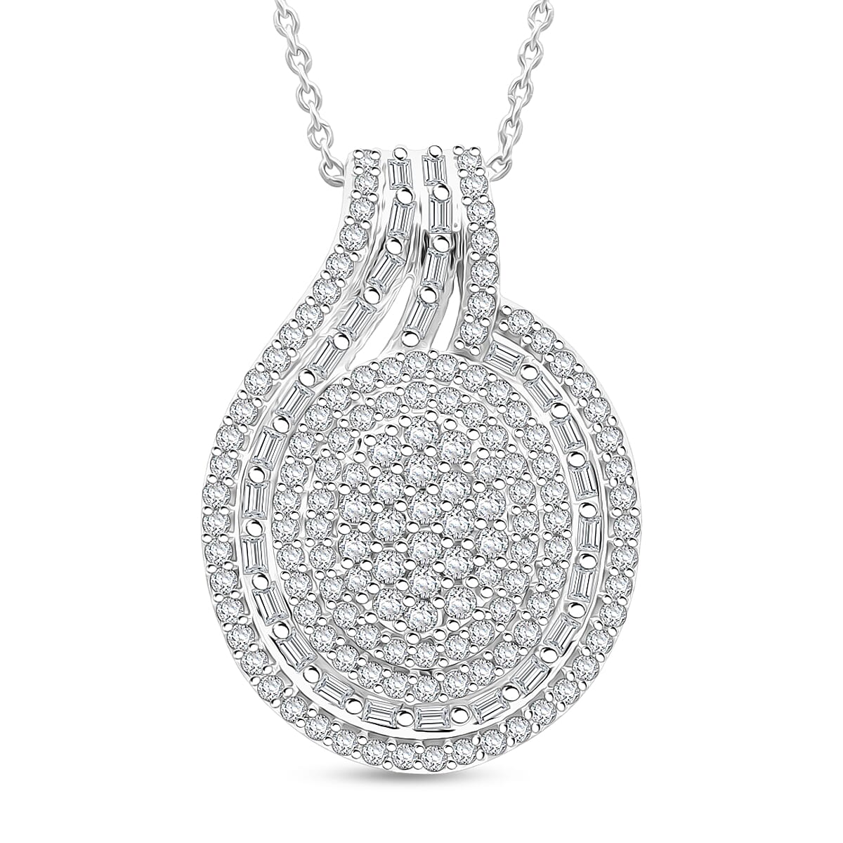 Doorbuster D'Joy Diamond 1.00 ctw Radiant Halo Pendant Necklace in Rhodium Over Sterling Silver 20 Inches image number 0