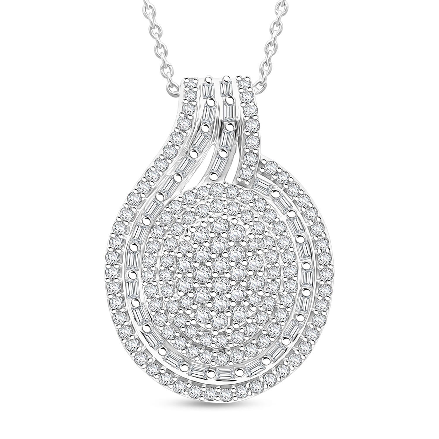 D'Joy Diamond Cocktail Pendant Necklace in Rhodium Over Sterling Silver 1.00 ctw (20 Inches)
