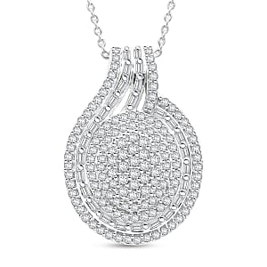 Doorbuster D'Joy Diamond 1.00 ctw Radiant Halo Pendant Necklace in Rhodium Over Sterling Silver 20 Inches