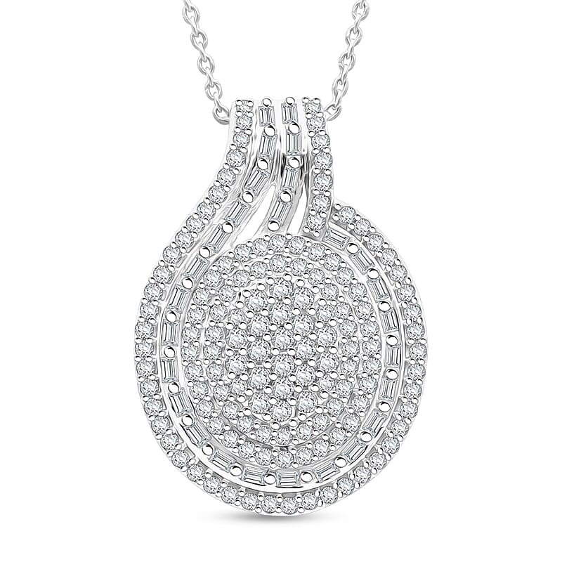 D'Joy Diamond Cocktail Pendant Necklace in Rhodium Over Sterling Silver 1.00 ctw (20 Inches)
