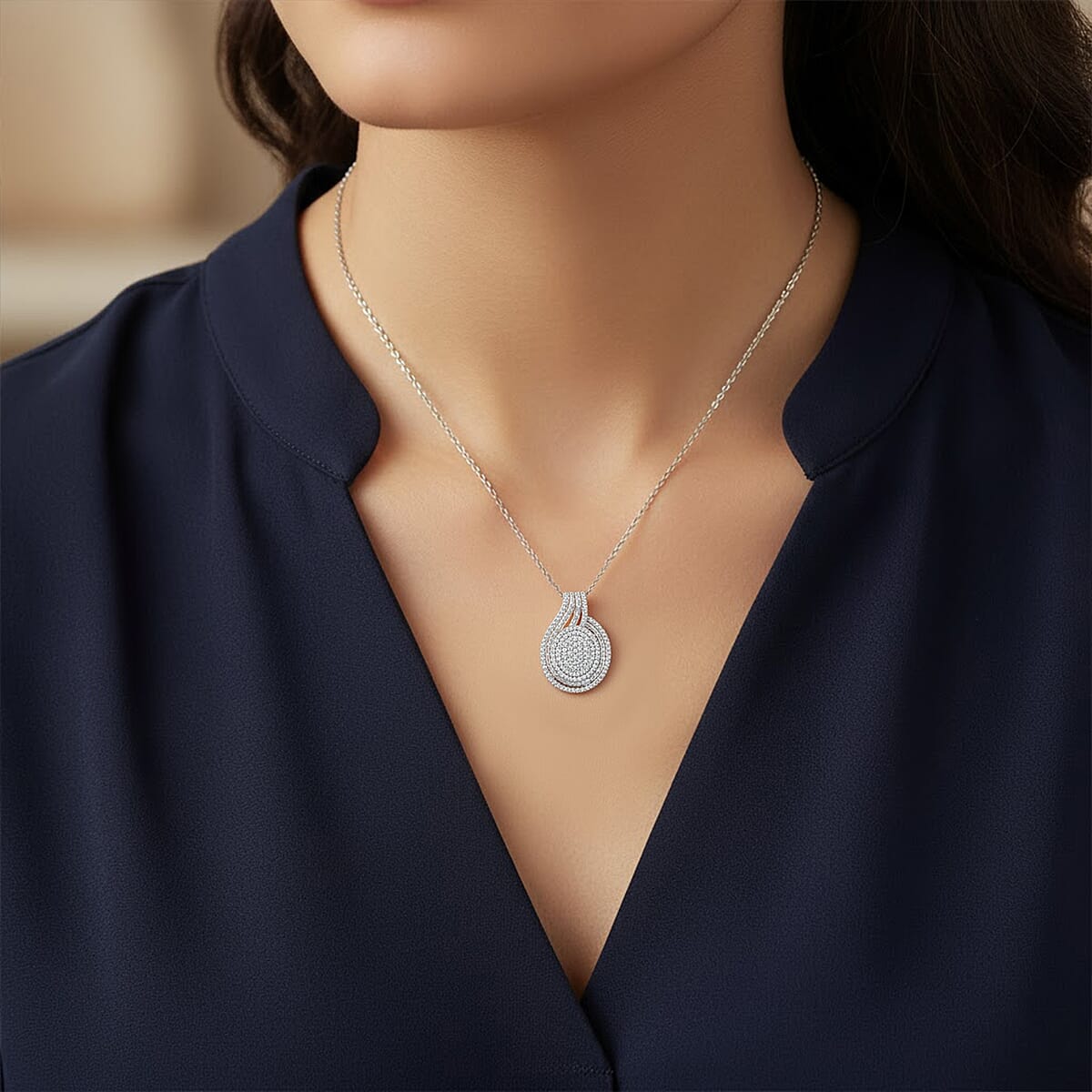 Doorbuster D'Joy Diamond 1.00 ctw Radiant Halo Pendant Necklace in Rhodium Over Sterling Silver 20 Inches image number 2