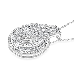 D'Joy Diamond Cocktail Pendant Necklace in Rhodium Over Sterling Silver 1.00 ctw (20 Inches)