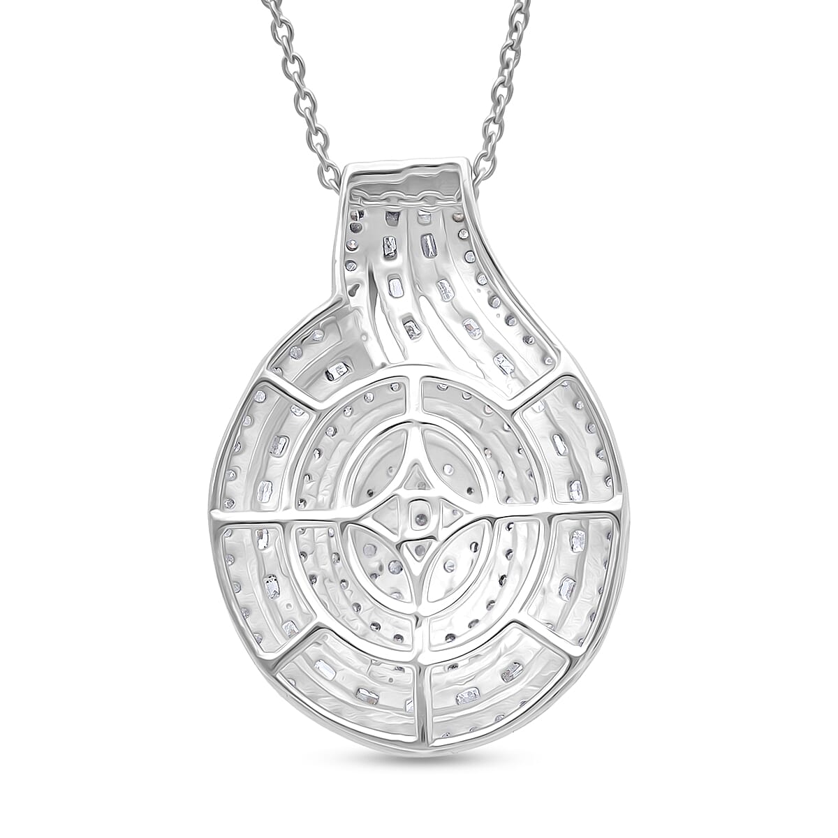 Doorbuster D'Joy Diamond 1.00 ctw Radiant Halo Pendant Necklace in Rhodium Over Sterling Silver 20 Inches image number 4