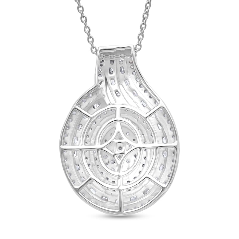 D'Joy Diamond Cocktail Pendant Necklace in Rhodium Over Sterling Silver 1.00 ctw (20 Inches)