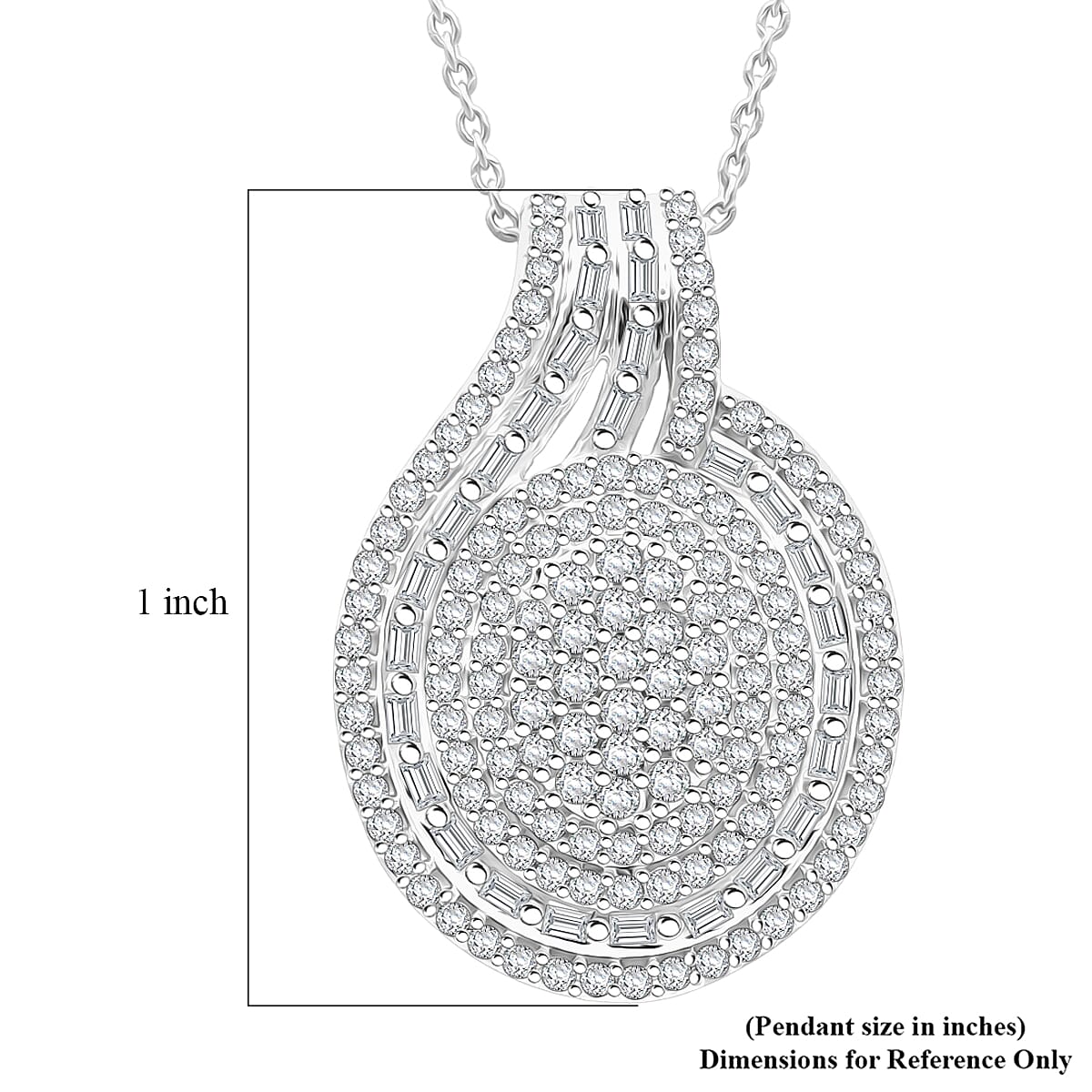 Doorbuster D'Joy Diamond 1.00 ctw Radiant Halo Pendant Necklace in Rhodium Over Sterling Silver 20 Inches image number 5