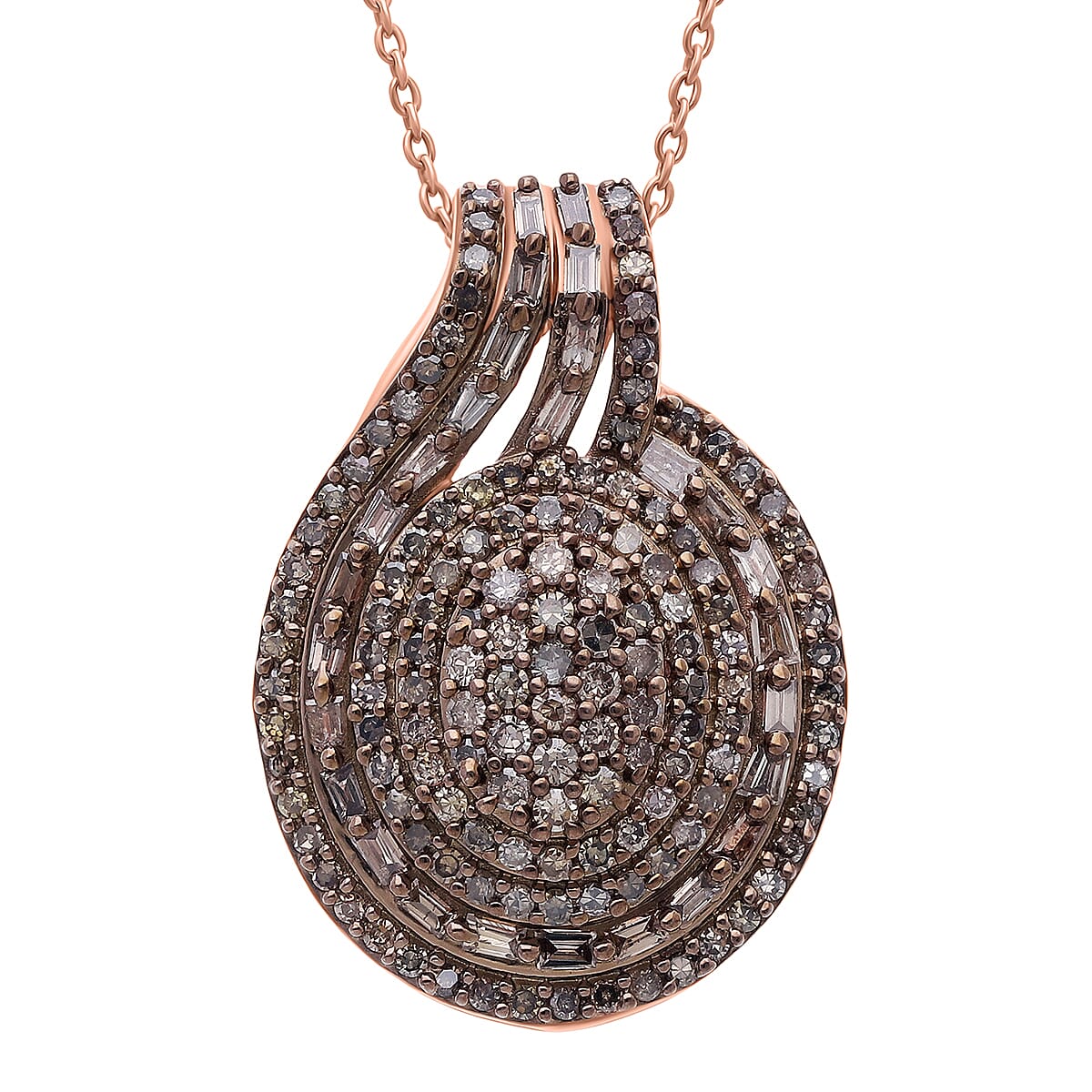 D'Joy Natural Champagne Diamond Cocktail Pendant Necklace in 18K Vermeil RG Over Sterling Silver 1.00 ctw (20 Inches)