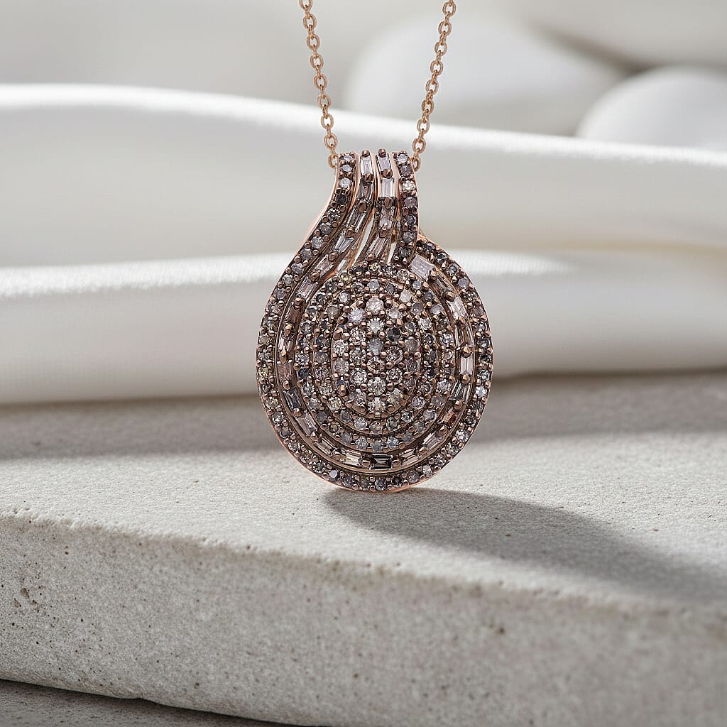 D'Joy Natural Champagne Diamond Cocktail Pendant Necklace in 18K Vermeil RG Over Sterling Silver 1.00 ctw (20 Inches)