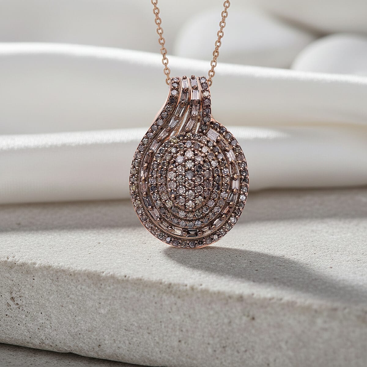 Doorbuster D'Joy Natural Champagne Diamond 1.00 ctw Cocktail Pendant Necklace in 18K Vermeil Rose Gold Over Sterling Silver 20 Inches image number 1