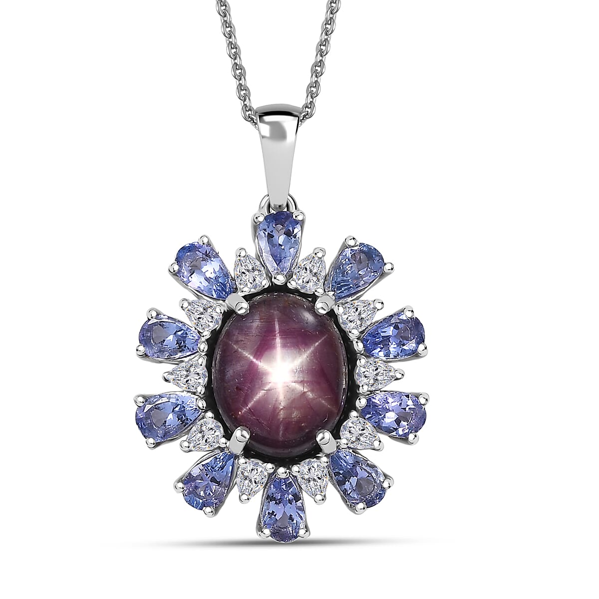 D'Joy Premium Indian Star Ruby and Multi Gemstone 9.50 ctw Pendant Necklace in Rhodium Over Sterling Silver 20 Inches image number 0