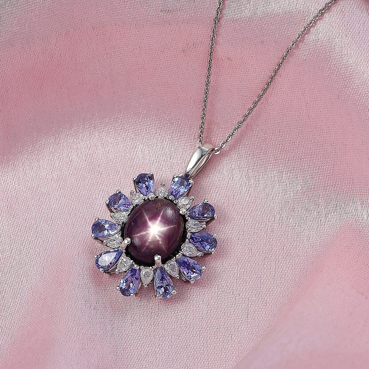 D'Joy Premium Indian Star Ruby and Multi Gemstone 9.50 ctw Pendant Necklace in Rhodium Over Sterling Silver 20 Inches image number 1