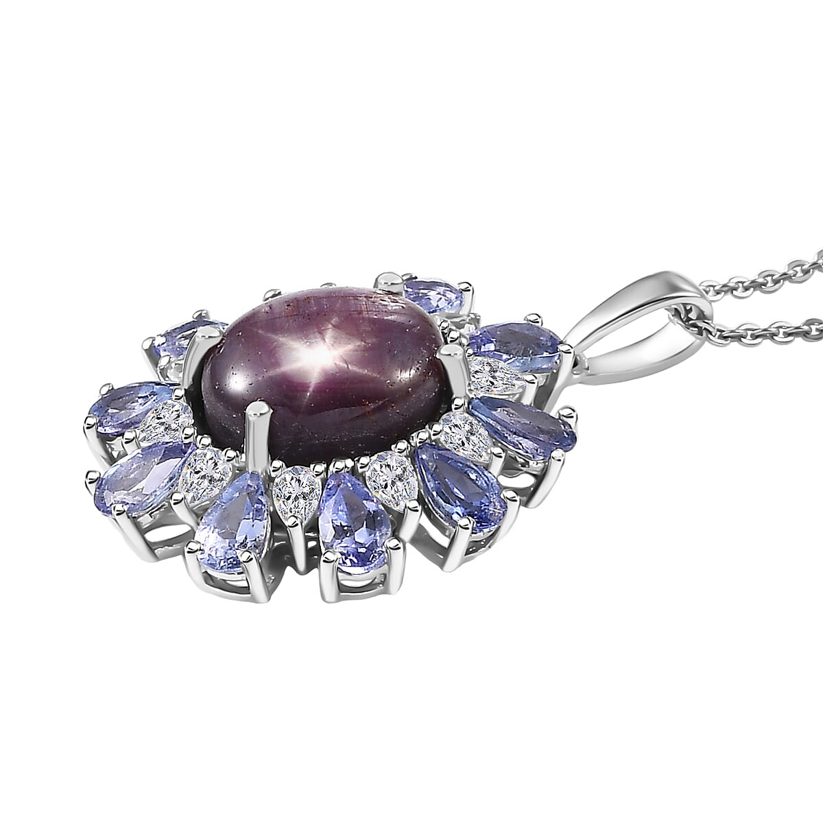 D'Joy Premium Indian Star Ruby and Multi Gemstone 9.50 ctw Pendant Necklace in Rhodium Over Sterling Silver 20 Inches image number 3