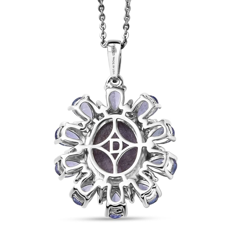 D'Joy Premium Indian Star Ruby and Multi Gemstone 9.50 ctw Celestial Starburst Pendant Necklace in Rhodium Over Sterling Silver 20 Inches