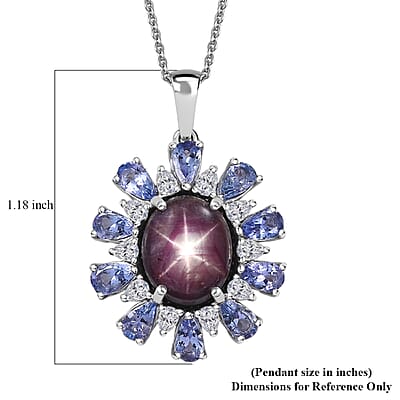 D'Joy Premium Indian Star Ruby and Multi Gemstone 9.50 ctw Celestial Starburst Pendant Necklace in Rhodium Over Sterling Silver 20 Inches