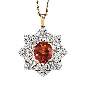 D'Joy Premium Red Citrine and White Zircon 5.30 ctw Royal Fire Blossom Pendant Necklace in 18K Vermeil Yellow Gold Over Sterling Silver 20 Inches