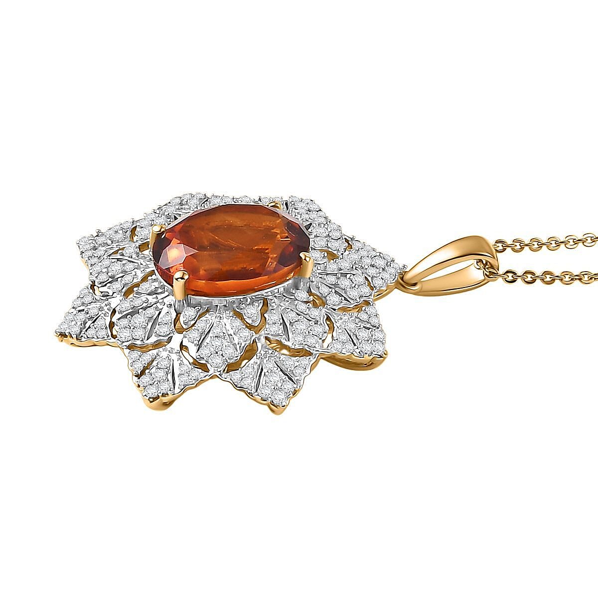 D'Joy Premium Red Citrine and White Zircon 5.30 ctw Royal Fire Blossom Pendant Necklace in 18K Vermeil Yellow Gold Over Sterling Silver 20 Inches image number 3