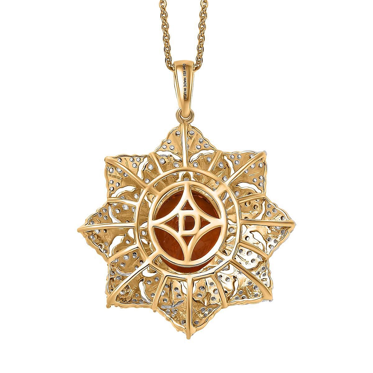 D'Joy Premium Red Citrine and White Zircon 5.30 ctw Royal Fire Blossom Pendant Necklace in 18K Vermeil Yellow Gold Over Sterling Silver 20 Inches image number 4