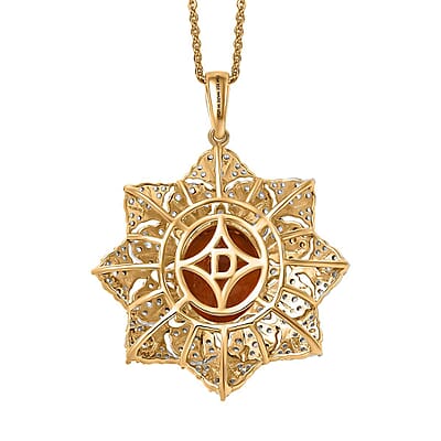 D'Joy Premium Red Citrine and White Zircon 5.30 ctw Royal Fire Blossom Pendant Necklace in 18K Vermeil Yellow Gold Over Sterling Silver 20 Inches