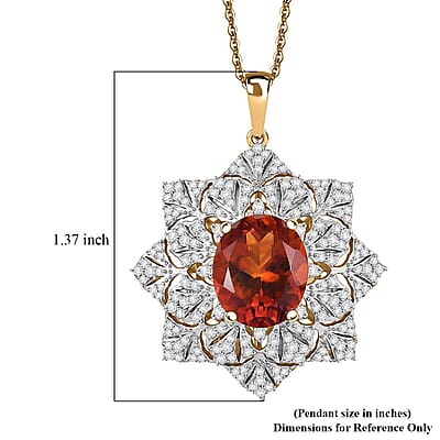D'Joy Premium Red Citrine and White Zircon 5.30 ctw Royal Fire Blossom Pendant Necklace in 18K Vermeil Yellow Gold Over Sterling Silver 20 Inches