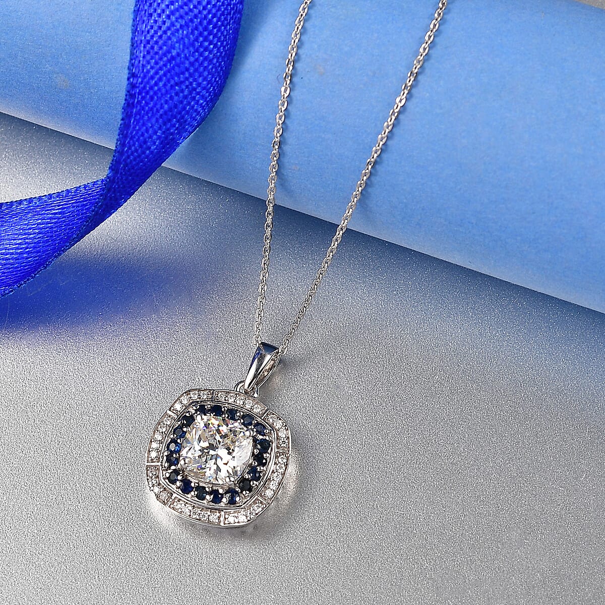 D'Joy Strontium Titanate and Multi Gemstone 4.25 ctw Art Deco Pendant Necklace 20 Inches in Rhodium Over Sterling Silver image number 1