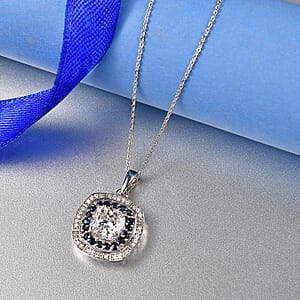 D'Joy Strontium Titanate and Multi Gemstone 4.25 ctw Regal Halo Pendant Necklace 20 Inches in Rhodium Over Sterling Silver