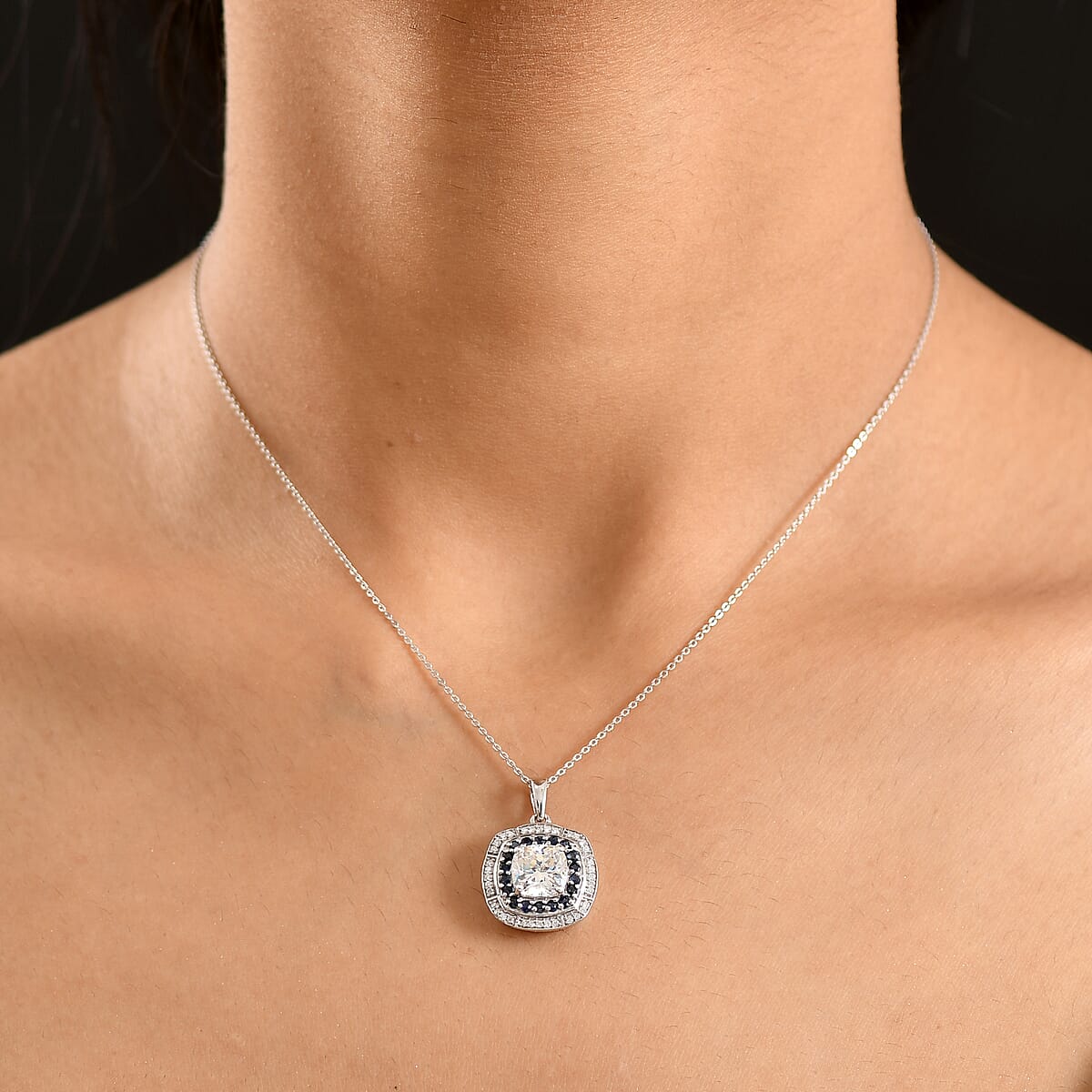 D'Joy Strontium Titanate and Multi Gemstone 4.25 ctw Art Deco Pendant Necklace 20 Inches in Rhodium Over Sterling Silver image number 2