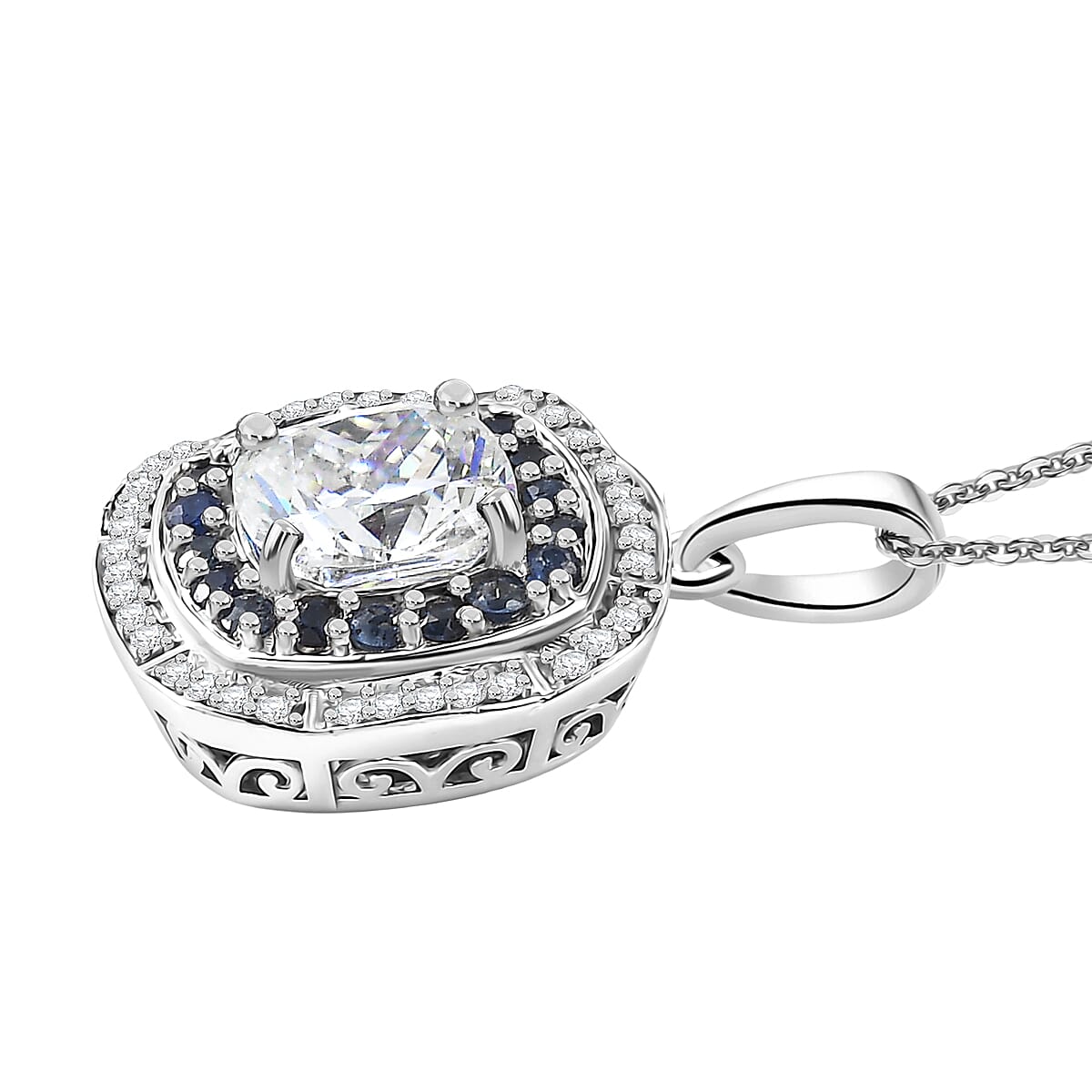 D'Joy Strontium Titanate and Multi Gemstone 4.25 ctw Art Deco Pendant Necklace 20 Inches in Rhodium Over Sterling Silver image number 3