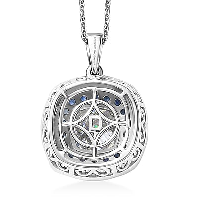 D'Joy Strontium Titanate and Multi Gemstone 4.25 ctw Regal Halo Pendant Necklace 20 Inches in Rhodium Over Sterling Silver