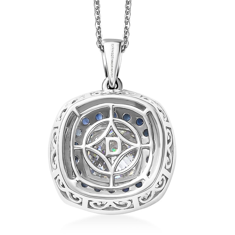 D'Joy Strontium Titanate and Multi Gemstone 4.25 ctw Regal Halo Pendant Necklace 20 Inches in Rhodium Over Sterling Silver