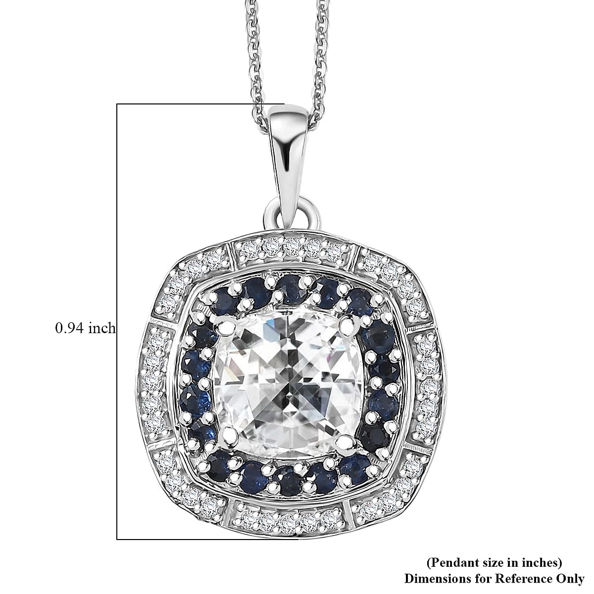 D'Joy Strontium Titanate and Multi Gemstone 4.25 ctw Regal Halo Pendant Necklace 20 Inches in Rhodium Over Sterling Silver