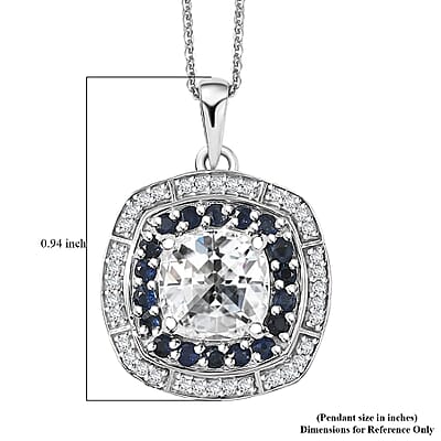 D'Joy Strontium Titanate and Multi Gemstone 4.25 ctw Regal Halo Pendant Necklace 20 Inches in Rhodium Over Sterling Silver