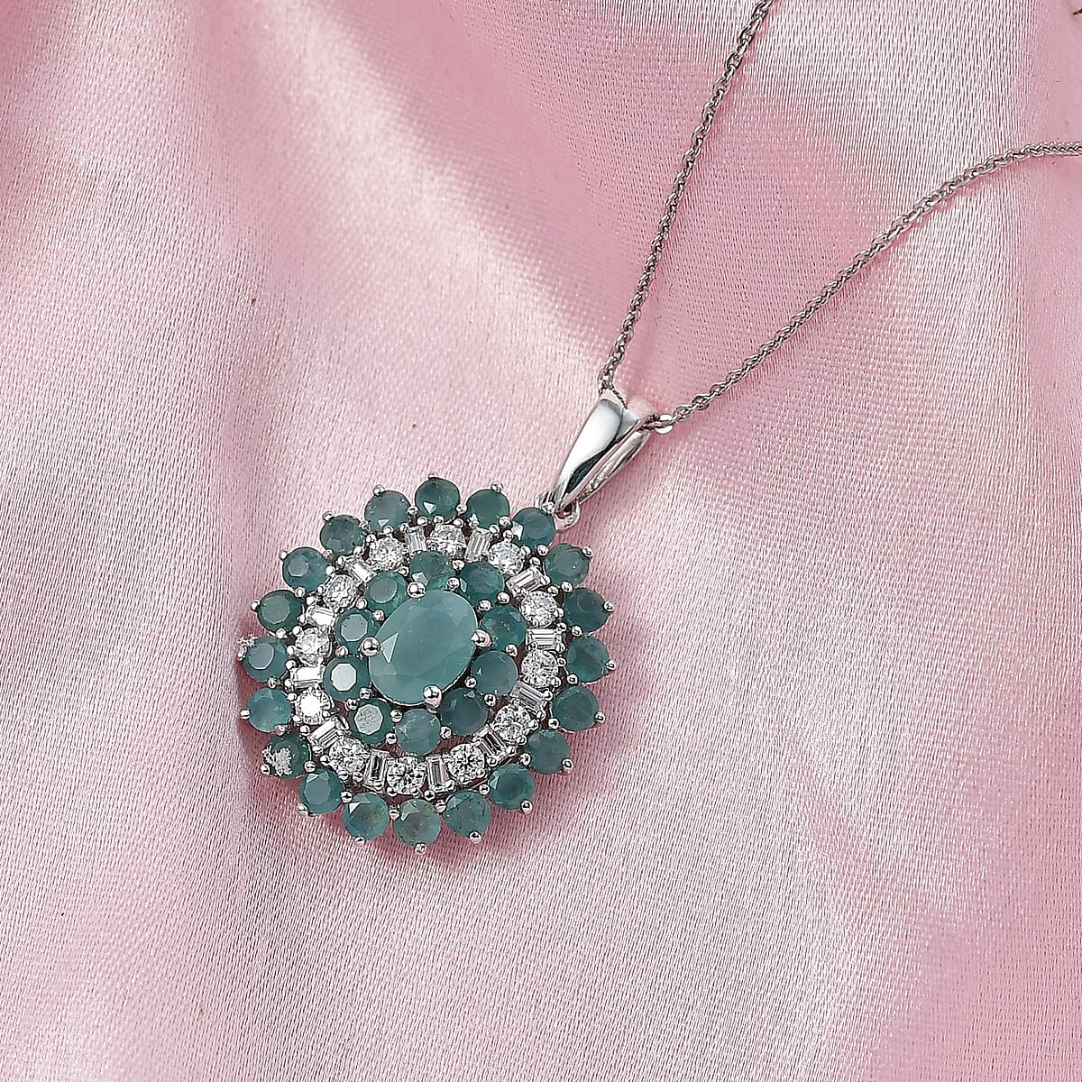 D'Joy Premium Grandidierite and Moissanite 3.90 ctw Celestial Bloom Pendant Necklace in Rhodium Over Sterling Silver 20 Inches image number 1