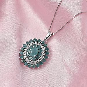 D'Joy Premium Grandidierite and Moissanite 3.90 ctw Celestial Bloom Pendant Necklace in Rhodium Over Sterling Silver 20 Inches