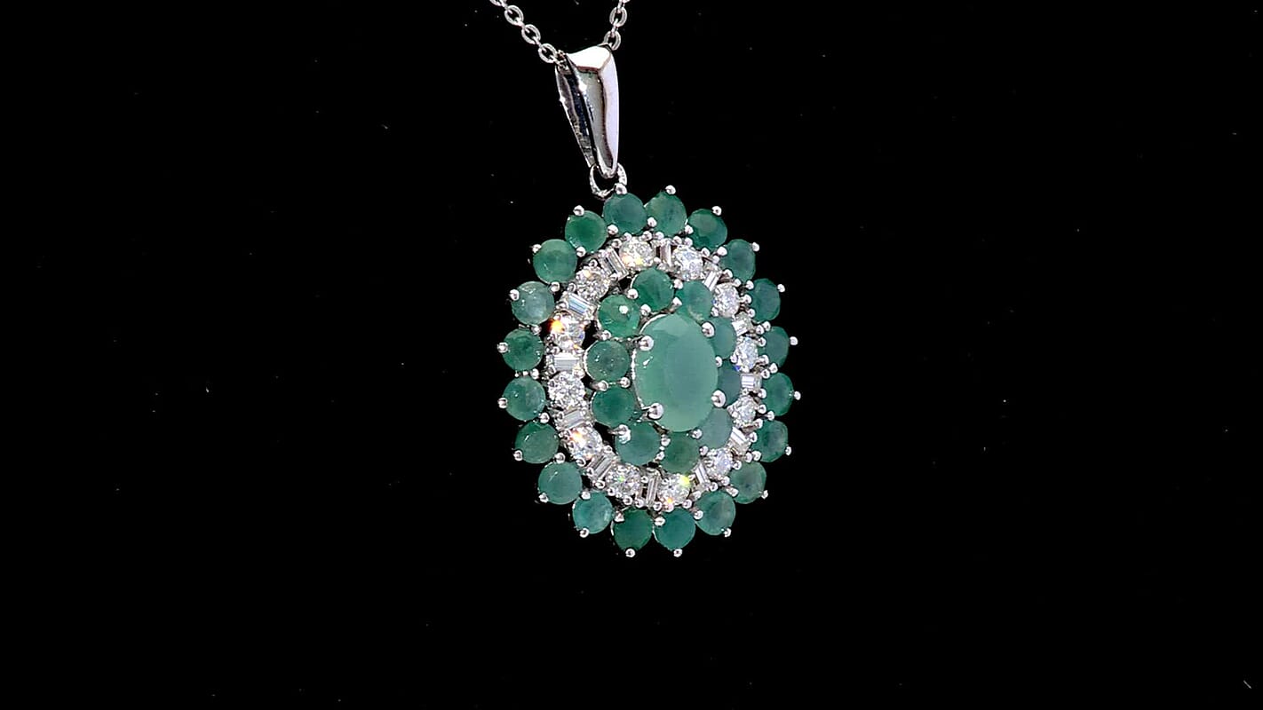 D'Joy Premium Grandidierite and Moissanite 3.90 ctw Celestial Bloom Pendant Necklace in Rhodium Over Sterling Silver 20 Inches
