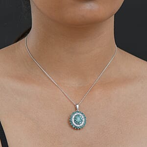 D'Joy Premium Grandidierite and Moissanite 3.90 ctw Celestial Bloom Pendant Necklace in Rhodium Over Sterling Silver 20 Inches