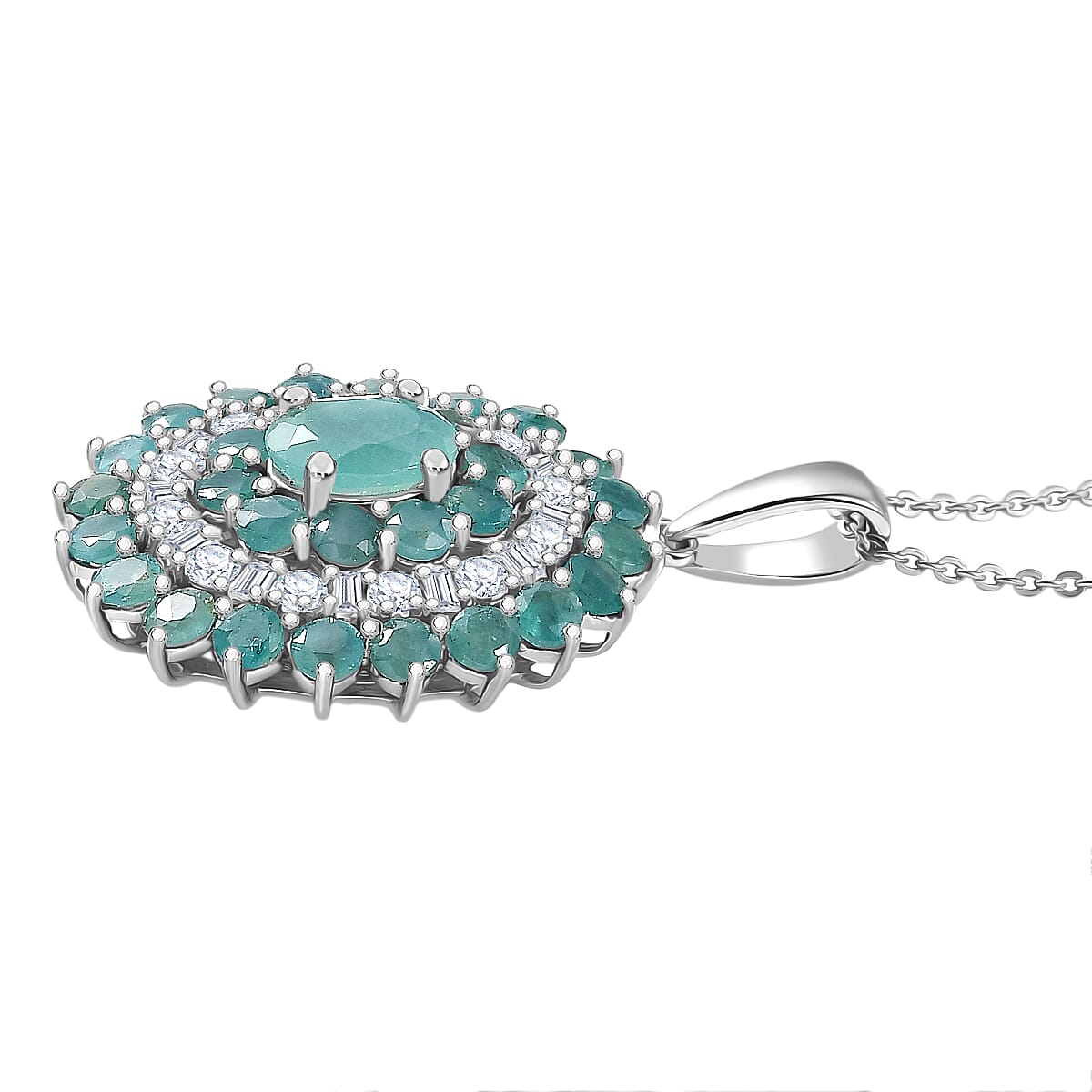 D'Joy Premium Grandidierite and Moissanite 3.90 ctw Celestial Bloom Pendant Necklace in Rhodium Over Sterling Silver 20 Inches image number 3